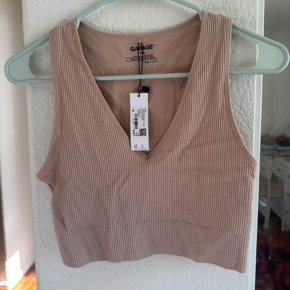 NWT Garage Stella Seamless Plunge Crop Top in Blush